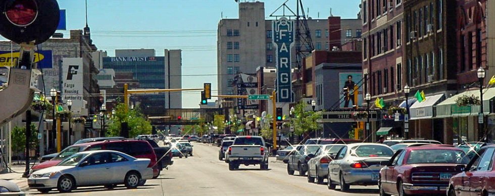 Broadway in the center of downtown Fargo