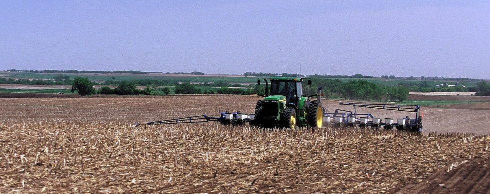 Planting in no-till cropland in eastern South Dakota